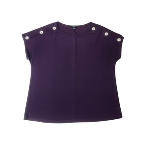 A.U.W Shirt L Purple Button Embellished Shoulder Boat Neck Career Minimalist